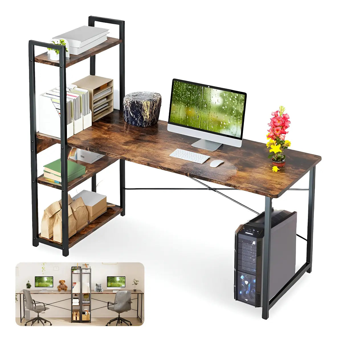 Gamer desk with shelves for furrific computer, modern and office